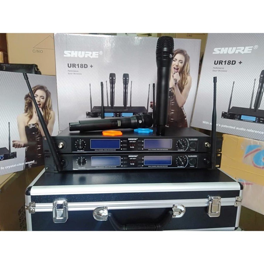 Mic Wireless Shure UR18D+ / UR 18D+ / UR18 D+ FREE KOPER MULTI CHANNEL 4 antena