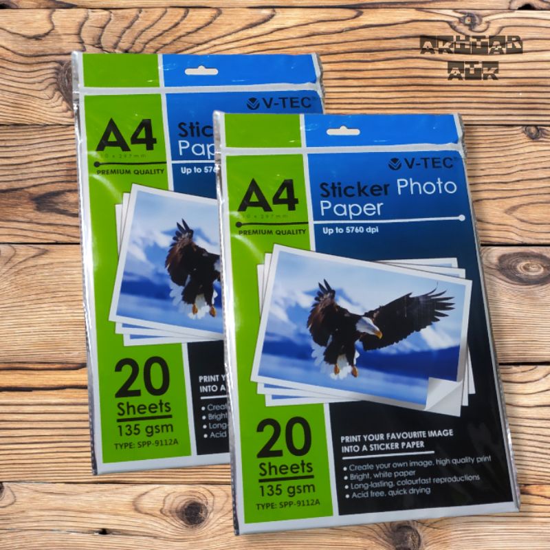 

Kertas Foto V-tec Glossy Sticker A4 135 gsm / Sticker Photo Paper / Glosy Stiker Eprint
