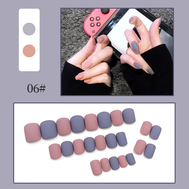 24pcs/set Dilepas Api Panjang Tips Kuku Palsu Penuh Nail Art Tip Kecantikan Buatan Palsu Perancis Stick on Nails Tools