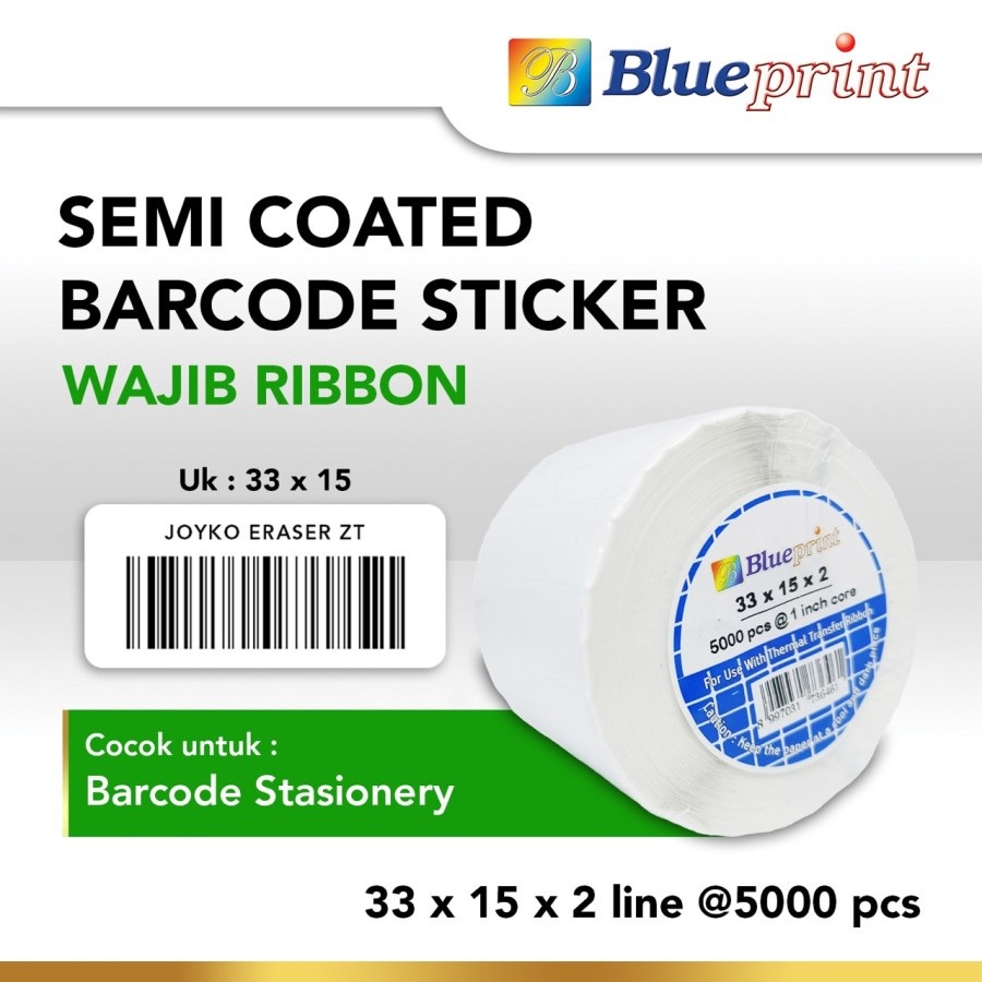 

STICKER LABEL BARCODE BLUEPRINT 33X15X2 SEMI COATED [ISI 5000PCS] (BP-SCS33152)