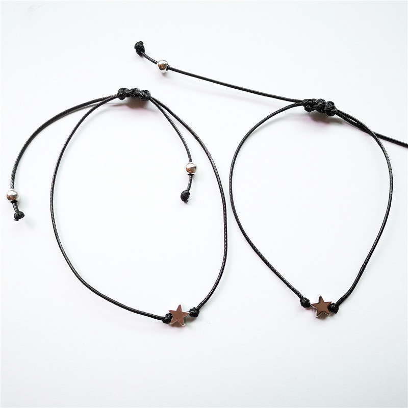 2Pcs/Set Gelang Persahabatan Bintang Hati Pasangan Kepang Tali Hitam