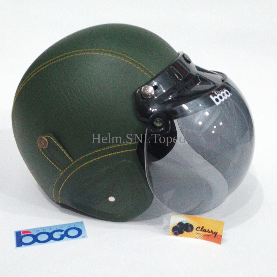 HM-2377 Helm Bogo Retro Dewasa Kulit Classy Klasik Sni Warna Hijau Army Lumut Murah