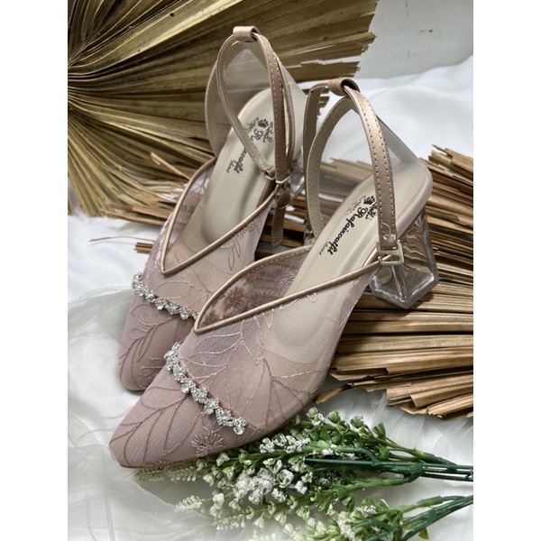 Rafaizoutfit  sepatu wanita violin rosegold tinggi 7cm kaca