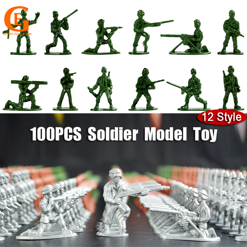 100pcs / lot Mainan Action Figure Tentara Militer Mini WW2 Bahan Plastik Tinggi 3.5cm