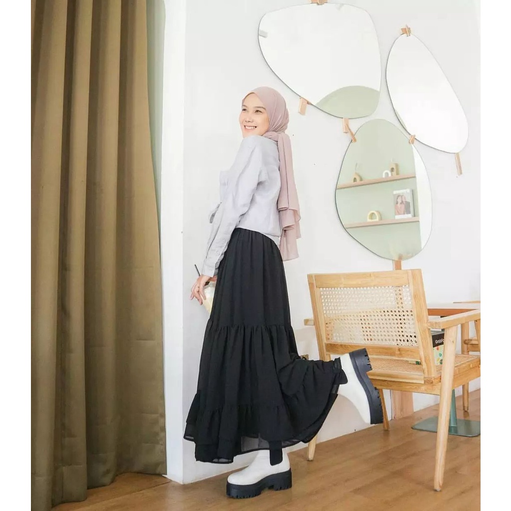 Luna layer skirt | rok wanita | bawahan muslim wanita-Hitam