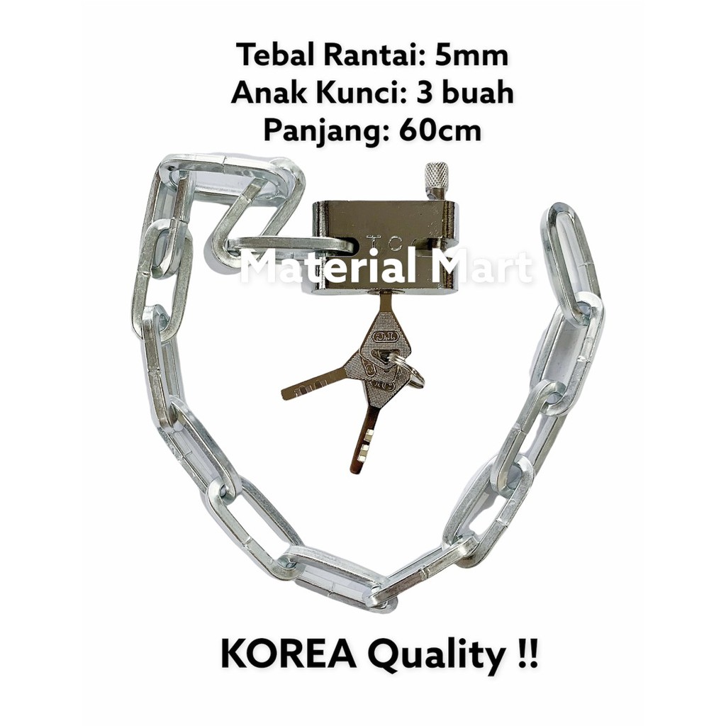 Gembok Rantai Pagar 60 CM | Chain Lock Sepeda Motor 60CM | Gembok Pintu | Material Mart