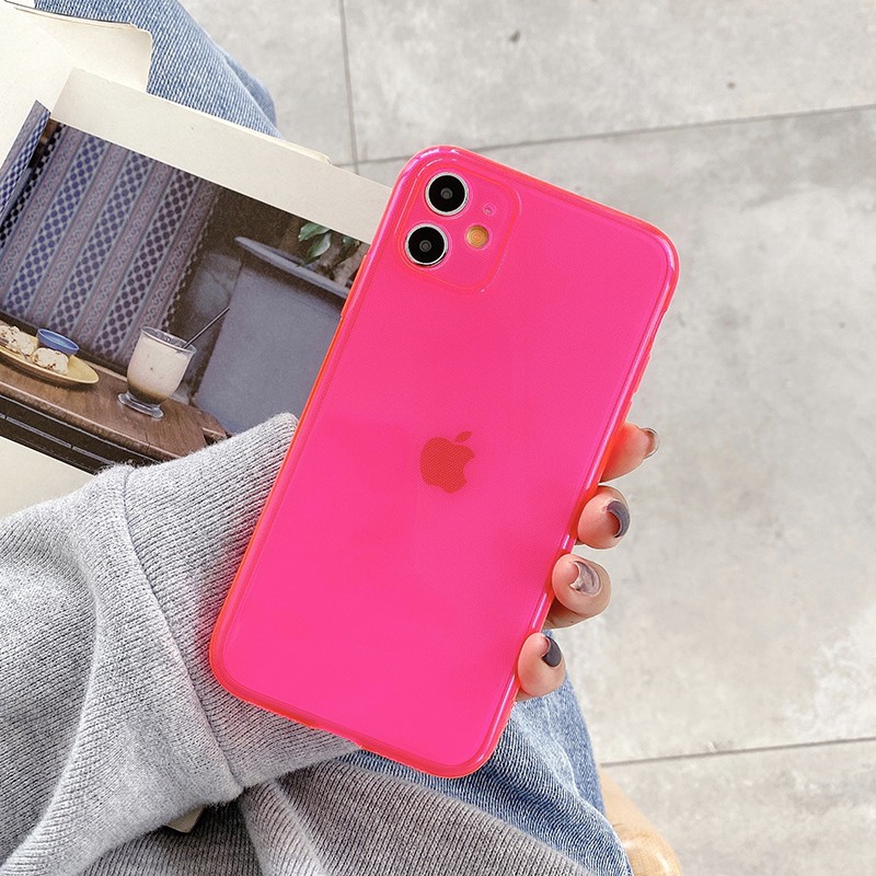 Soft Case TPU Transparan Warna Neon Polos Untuk Iphone SE2 2020 11 Pro Max X Xs Max XR 8 7 6 6s Plus