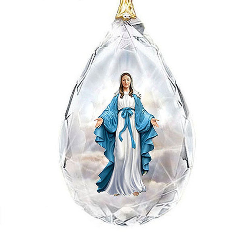 Kalung Liontin Virgin Mary Aksen Kristal Buatan Bahan Alloy Untuk Hadiah Ulang Tahun Wanita