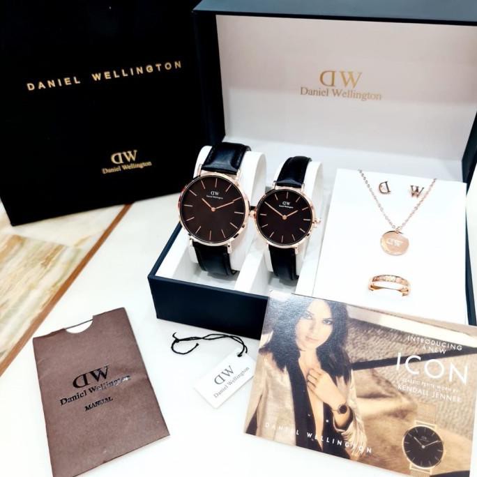 JAM TANGAN COUPLE - JAM TANGAN COUPLE DW PREMIUM - JAM TANGAN KULIT - HITAM PUTIH