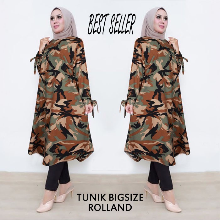 BIGCLO Baju  Atasan Tunik  Army  Muslim Wanita Jumbo Lengan 