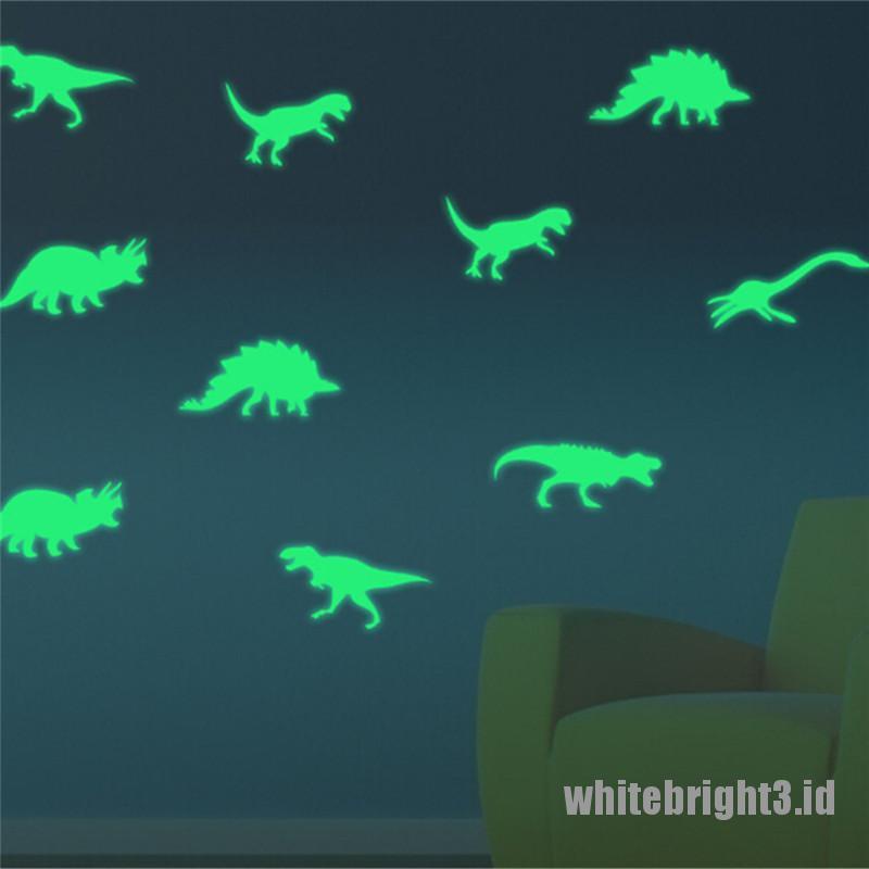 (white3) 9pcs / set Stiker Dinding Gambar Dinosaurus Glow in the Dark Untuk Kamar Anak