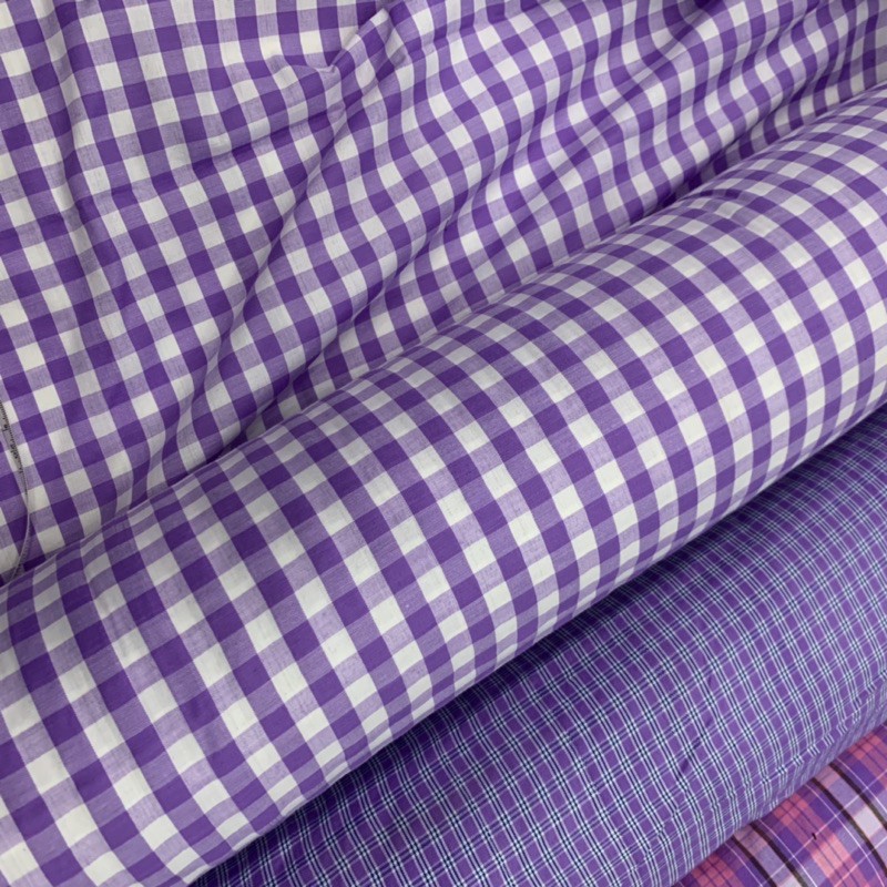 Kain Kotak Kotak Yarndyed Purple Lilac Lebar 150cm Per 0,5 Meter