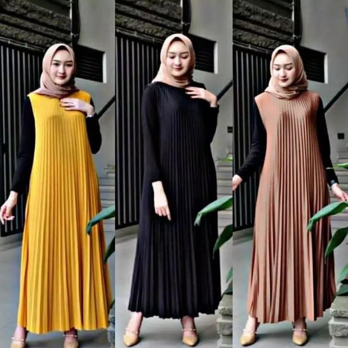 Baju gamis wanita terbaru / Gamis plisket / Long Dress Plisket Murah