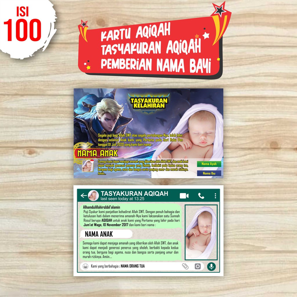 Kartu tasyakuran Aqiqah Isi 100 - Kartu Pemberian Nama - Kartu Aqiqah - Kartu Pemberian Nama Bayi