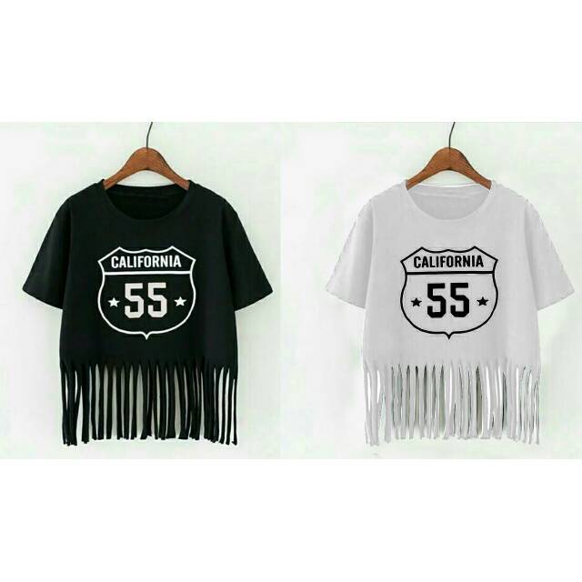 Tq88indonesia Fashion Baju Kaos Wanita Lengan Pendek Terbaru / RUMBAI CALIFORNIA / Busana Santai Cewek / Outfit