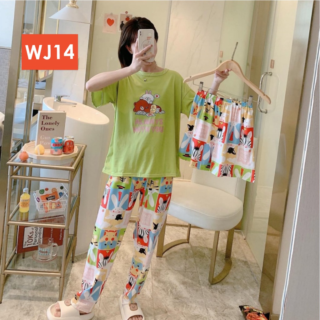 LAPAGO - Piyama Dewasa Wanita Perempuan Import Celana Pendek Celana Panjang - Baju Tidur Kartun Wanita Dewasa 2021-WJ14 - AWU Hijau