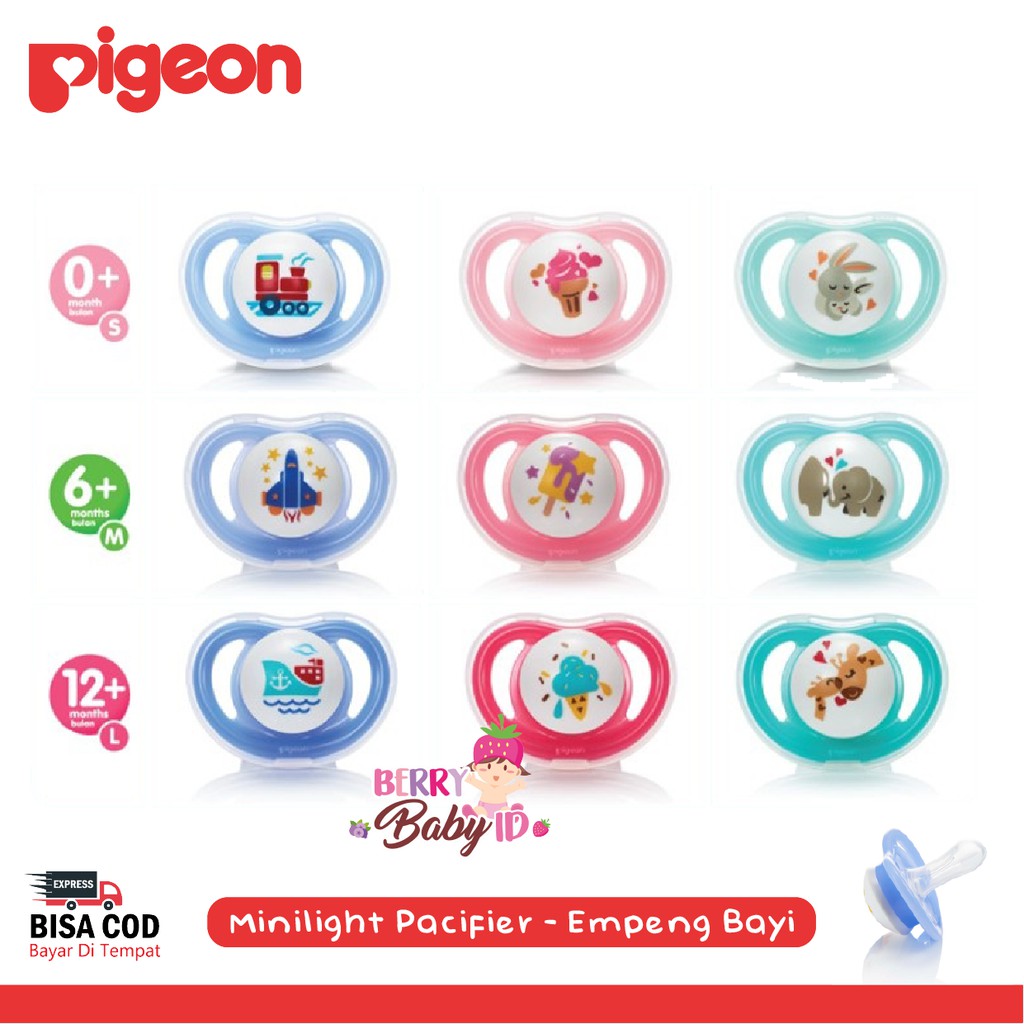 Pigeon Silicone Minilight Pacifier Empeng Dot Soother Bayi Size S M L Berry Mart