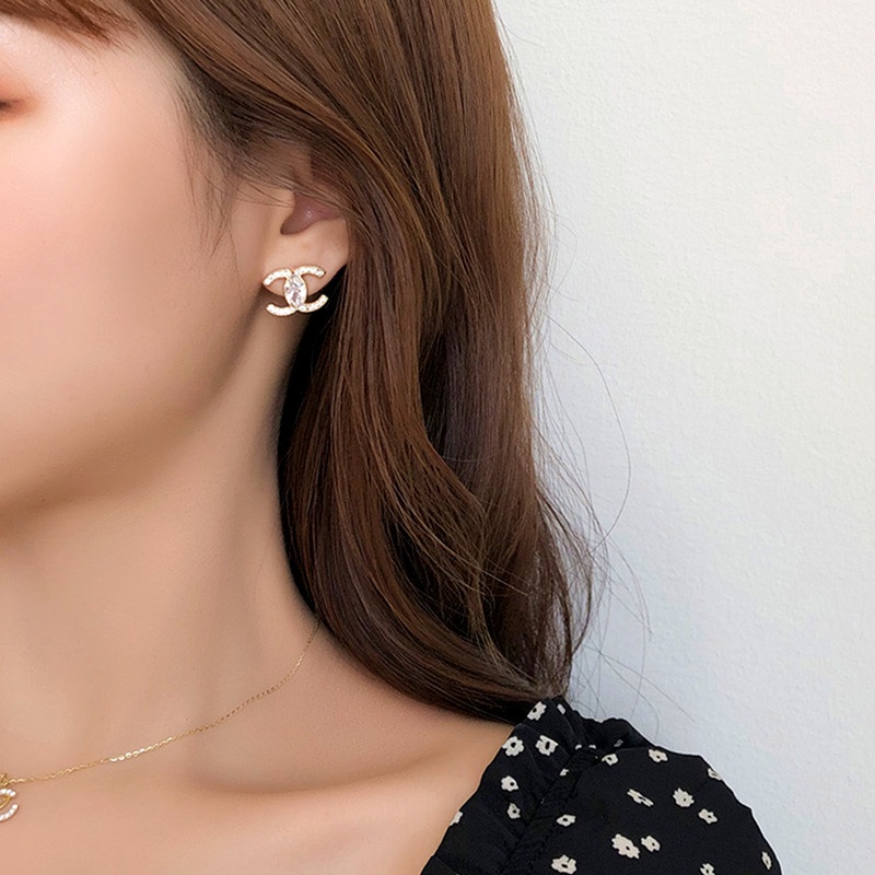 Anting Korea Zirkon Emas Temperamen Sederhana Korea Perhiasan Wanita