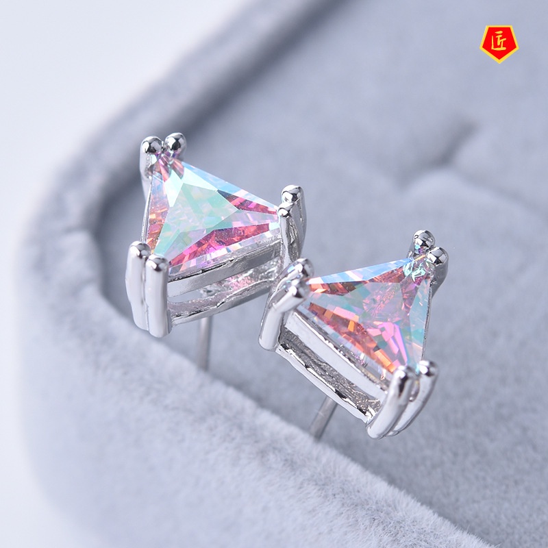 [Ready Stock]Simple Colorful Square Gem Four-Claw Stud Earrings