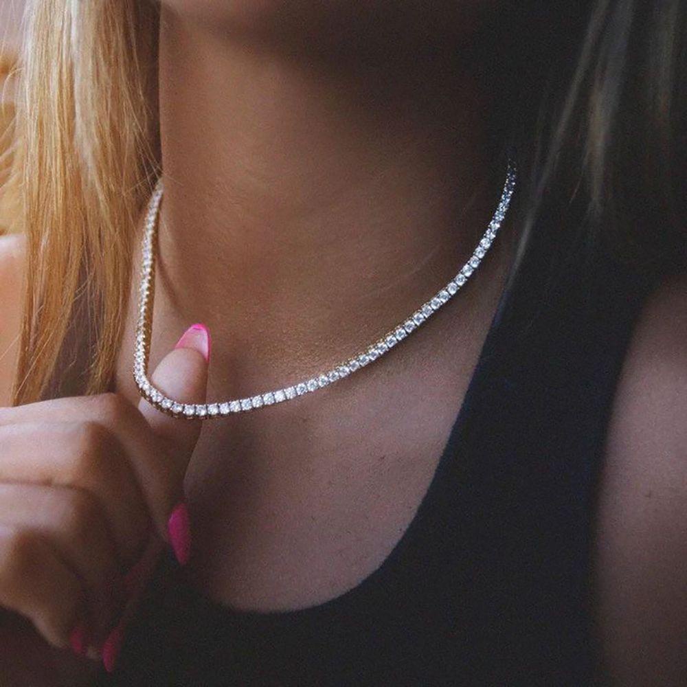 Kalung Berlian Imitasi Baris Agustina Elegan Mengkilap Untuk Wanita Korea Pria Hip Hop Fashion Perhiasan