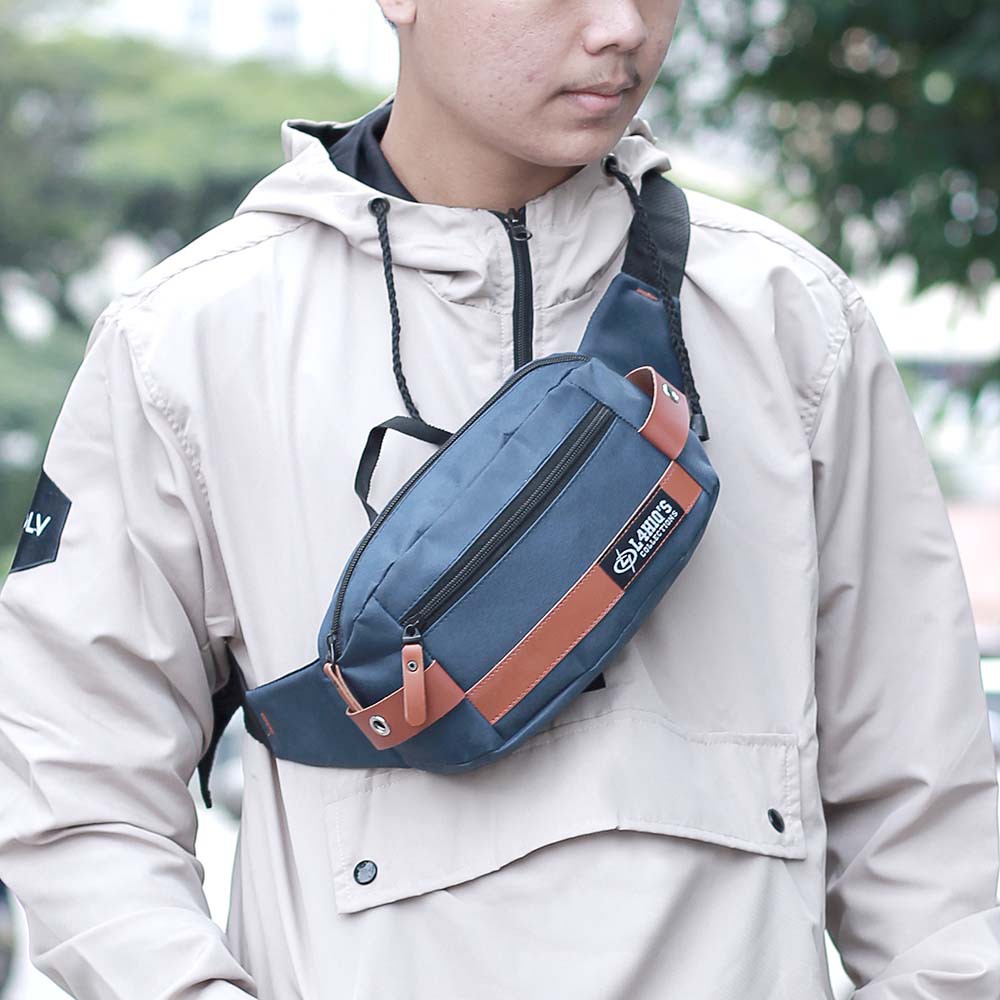 Tas Selempang Waistbag Pria Hitam Kecil Distro Keren Terbaru Simpel Premium Waterproof Anti Air