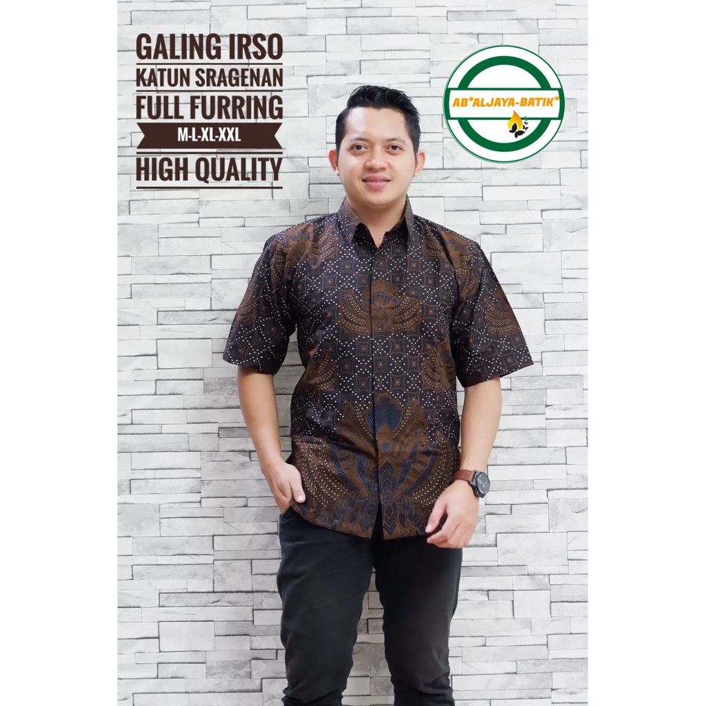 GALING IRSO Kemeja Batik Pria Lengan Pendek Katun Halus FULL FURING Batik Aljaya