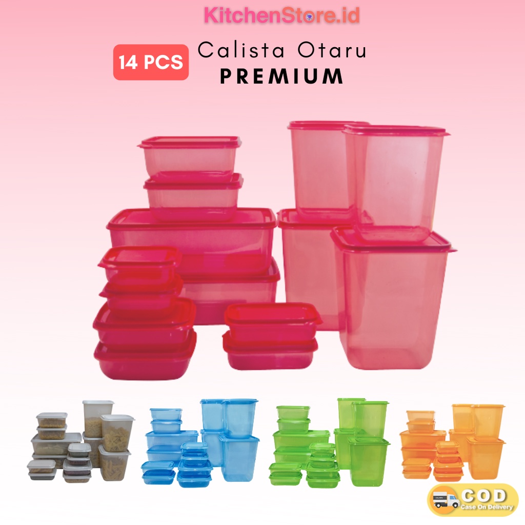 TOPLES PENYIMPANAN CALISTA OTARU PREMIUM 14 PCS FOOD COUNTAINER SET LUNCH BOX SERBAGUNA SET TOPLES KULKAS TERLARIS/ FOOD COUNTAINER SET/LUNCH BOX SET/ TOPLES SAYUR DAN KUE/KOTAK PENYIMPANAN KULKAS TOPLES KUE/ TEMPAT PENYIMPANAN KULKAS SET/ TOPLES PROMO/ T