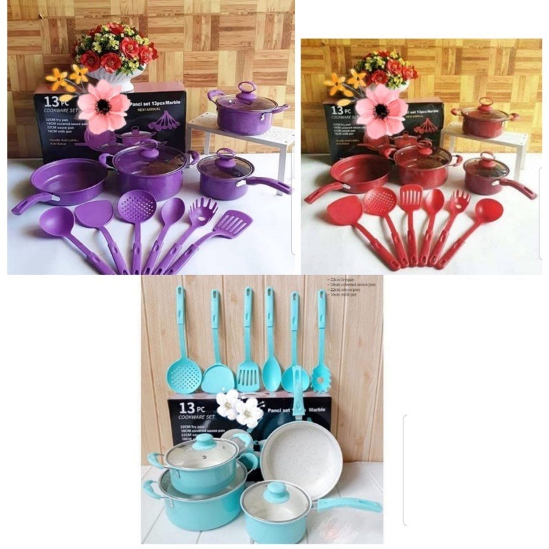 PAKET Cookware Set 13 pcs - Panci Set Spatula Teflon All in One [ PANCI SET 13pcs ]