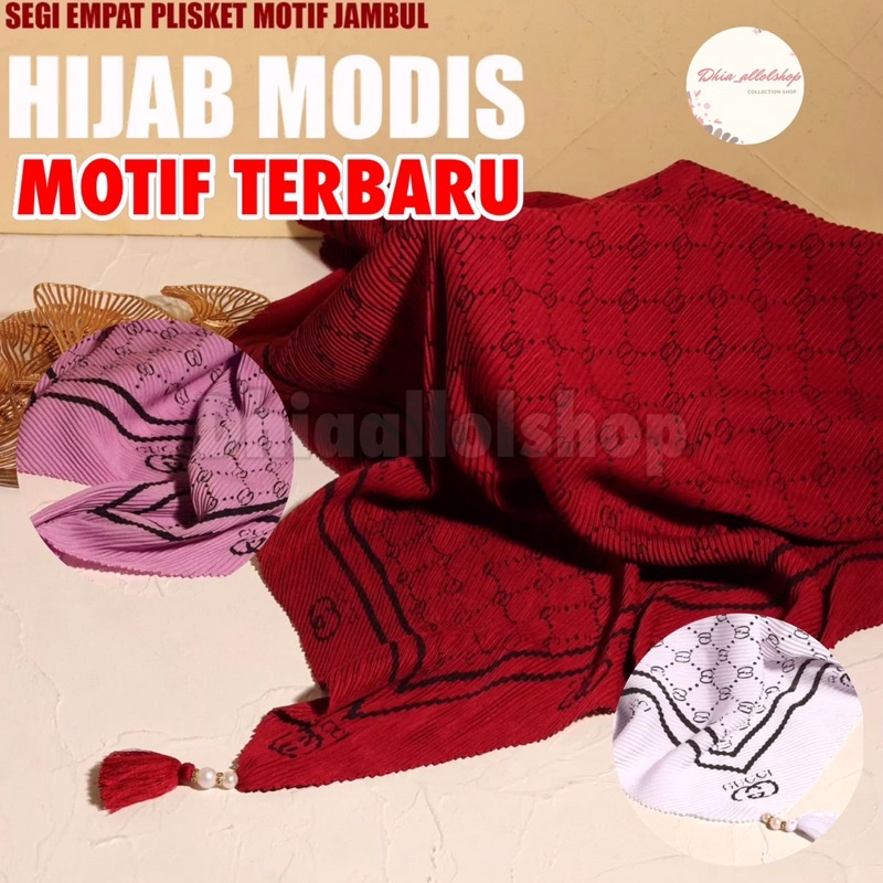 HIJAB SEGIEMPAT PLISKET MODEL TERBARU.JILBAB SEGIEMPAT MOTIF GUCCI.KERUDUNG SEGIEMPAT MOTIF GUCCI PL
