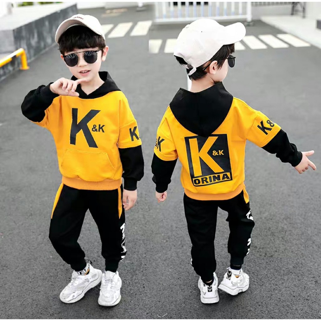 Setelan KK.ORINA Baju Anak Laki-laki Setelan Jaket Hoodie &amp; Celana Panjang Usia 4-8 Tahun ZP