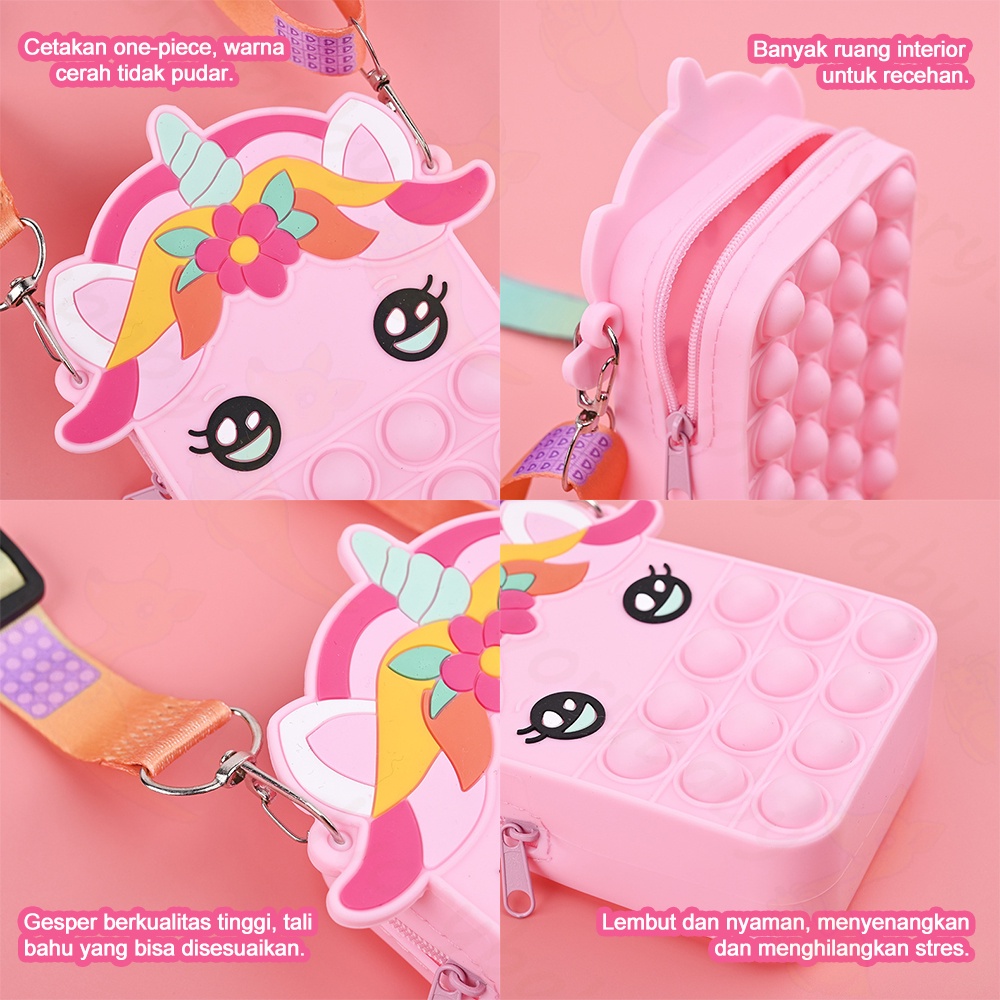 Ivorybaby Tas slempang Pop it anak perempuan mini Sensory karakter anak unicorn Tas pop it anak fashion