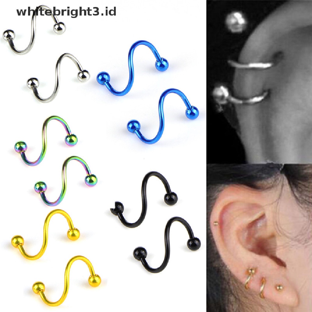 (whitebright3.id) Anting Tindik Telinga / Hidung / Bibir Bentuk Spiral Bahan Stainless Steel Gaya Punk