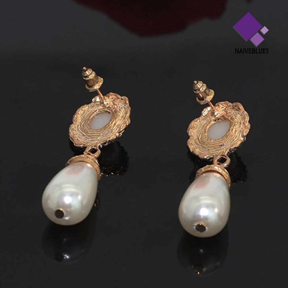 Anting Juntai Warna Emas Aksen Mutiara Untuk Wanita