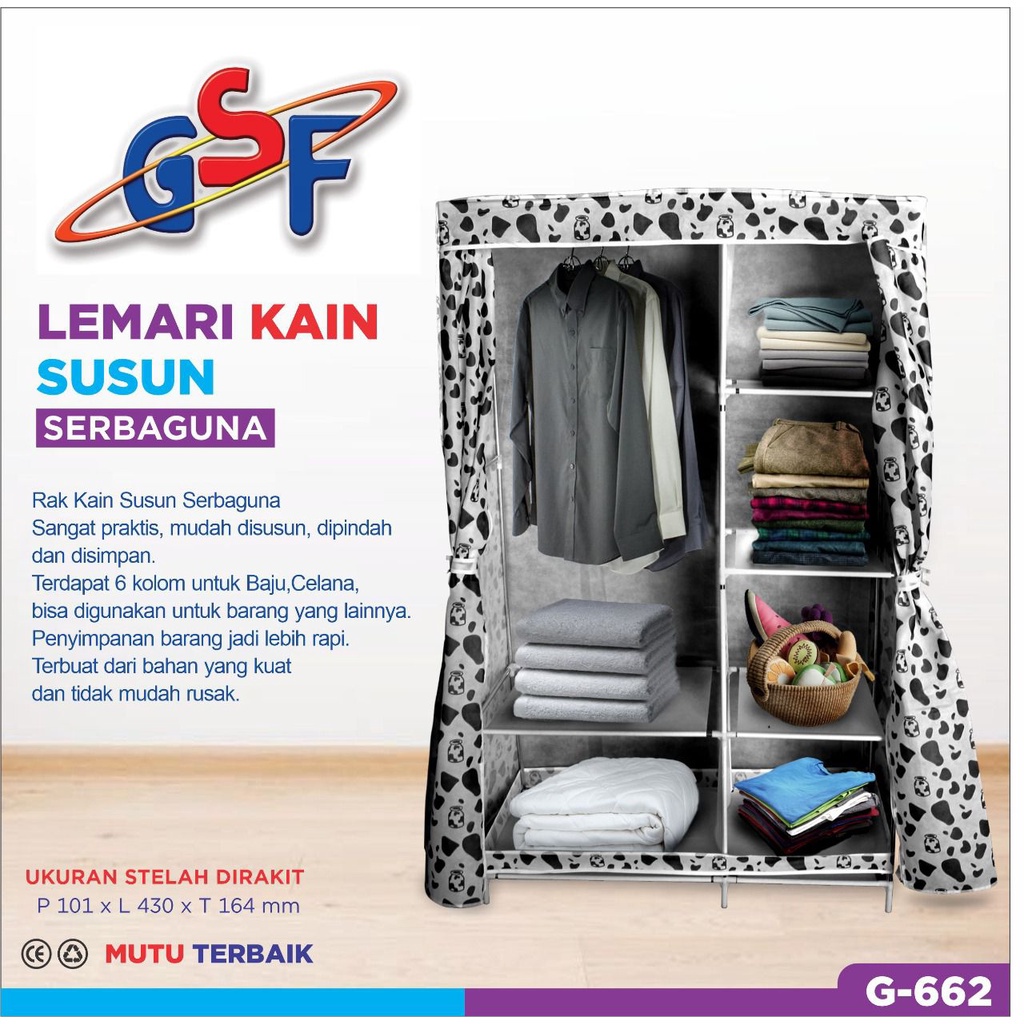 Lemari Pakaian Portable Rak Serbaguna Organizer Tempat Penyimpanan Baju Wardrobe Almari 662