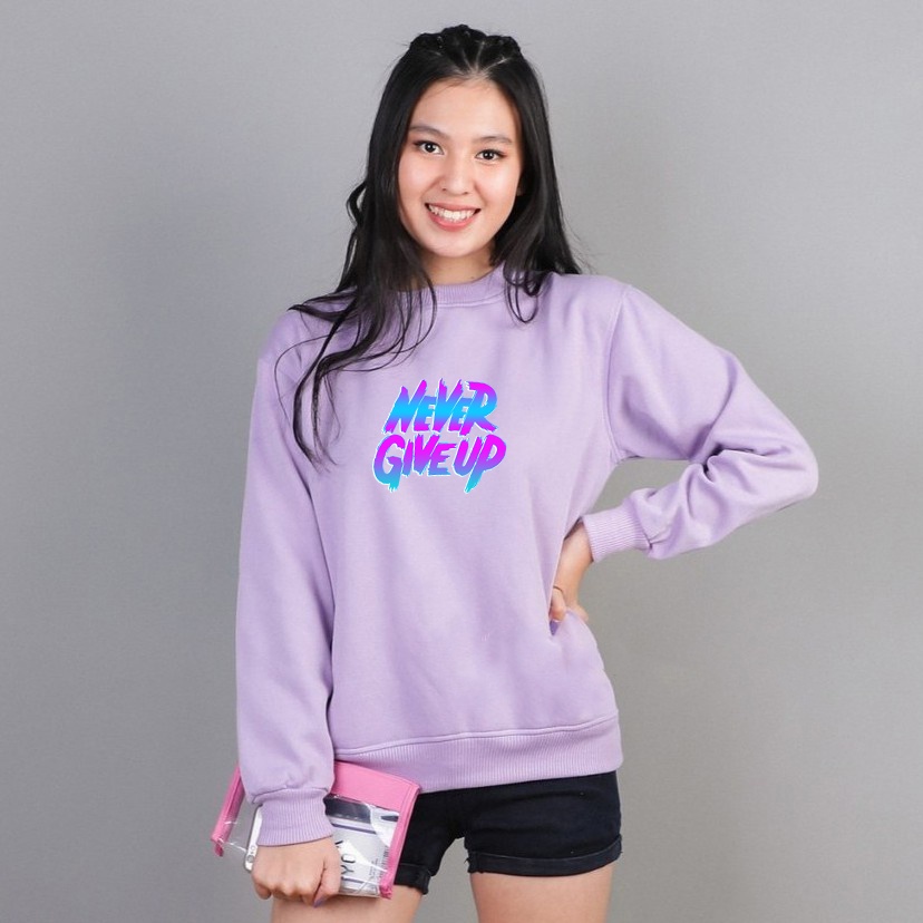 Sweater Never Give Up Aesthetic | Sweater Korea Style Fleece Cotton | Dhea Fashion