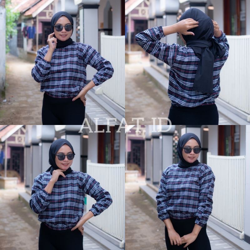 KEMEJA CROP TOP | TARTAN BLOUSE| LENGAN KARET BALLON | BEST SELLER COD