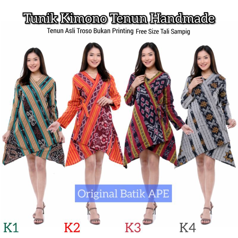 BAJU ETNIK WANITA TUNIK KIMONO LONG SLEEVE TENUN ASLI ORIGINAL TROSO SONGKET SUMBA TORAJA EXCLUSIVE