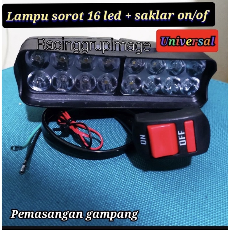 paket lampu 16 mata dan saklar lampu led sorot motor dan mobil 18 watt