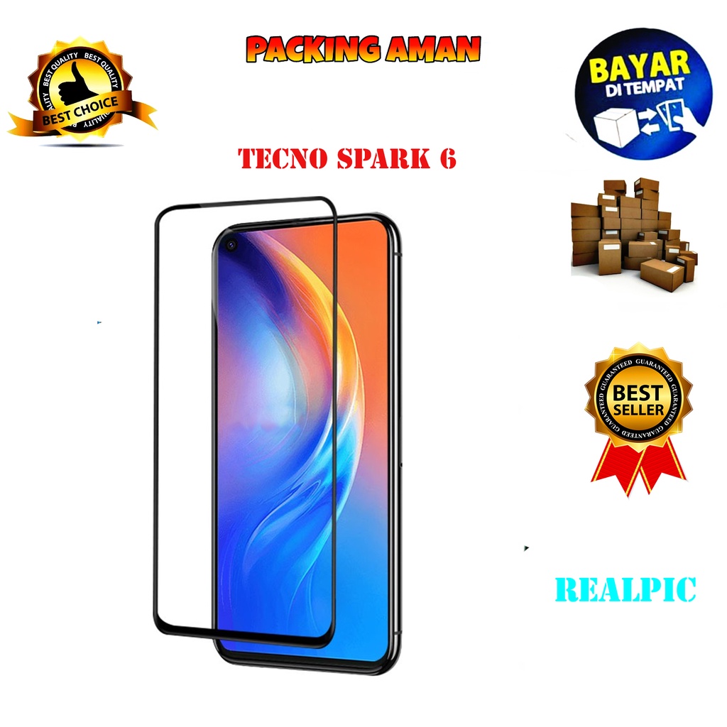 Tempered Glass Tecno Spark 6 Full Cover / Full Screen Protector Anti Gores