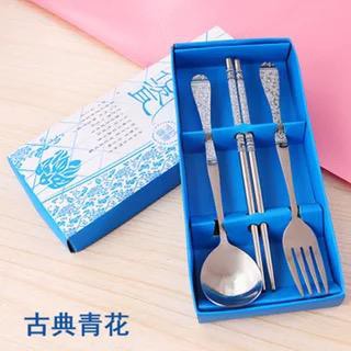 BRGUNIK Sendok Garpu Sumpit Set 3 in 1/ Alat Makan Set Stainless / Souvenir / Sendok Garpu R050