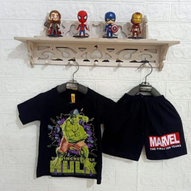 Setelan Baju Kaos Anak Umur 1 - 11 Tahun Superhero Spiderman Captain America Batman Doraemon Murah