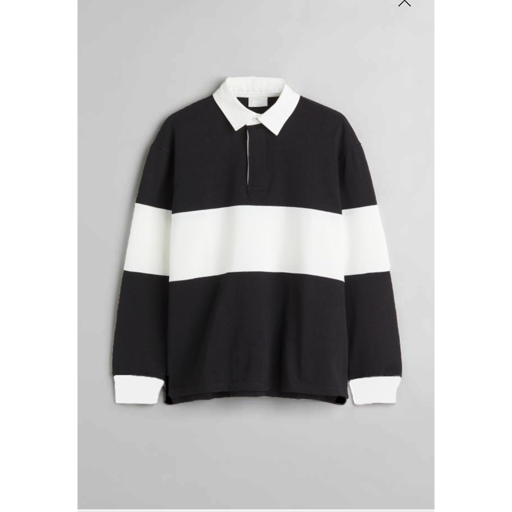 Sweatshirt Kaos Polo Pria dan Wanita Kaos Oversize Rugby Shirt-Black White