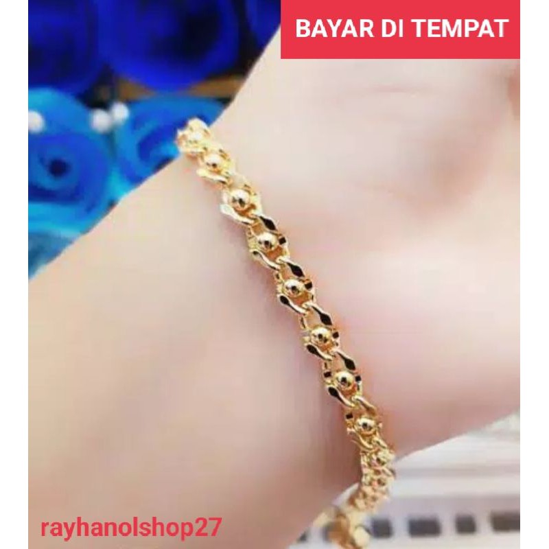 Gelang wanita terbaru motif bola lapis emas 24k warna silver dan gold Sepuhan emas