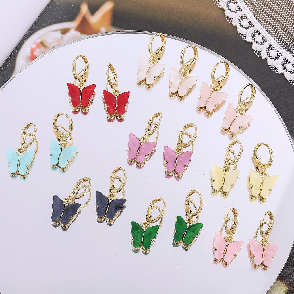 Korea anting mode warna akrilik kupu-kupu anting  kecil segar manis anting  berwarna-warni