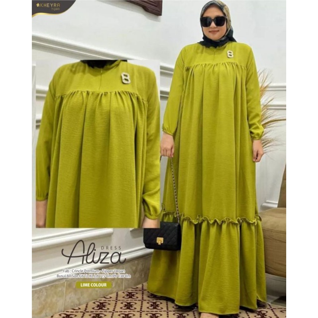 ALIZA DRESS BY KHEYRA / GAMIS WANITA POLOS BERBAHAN CRINCLE PREMIUM QUALITY / MAXI DRESS POLOS  TERB