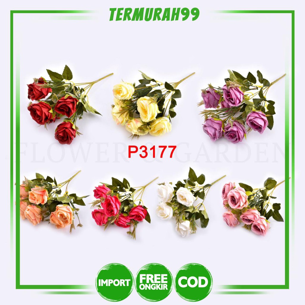 TM99 Bunga Mawar Buatan dengan Bahan Sutra untuk Hiasan Dekorasi Bunga Hias P3177