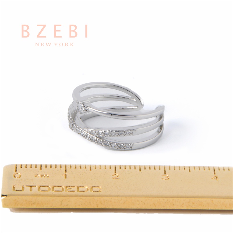 Bzebi Cincin Lapis Platinum 18k Model Terbuka Adjustable Hias Kristal Berlian Imitasi 773r