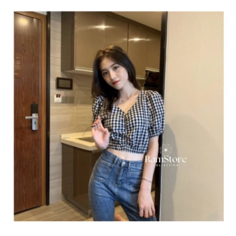 Blouse Korea/Yuki Blouse Crop Top/Atasan Wanita Korea Style/Baju Jumbo