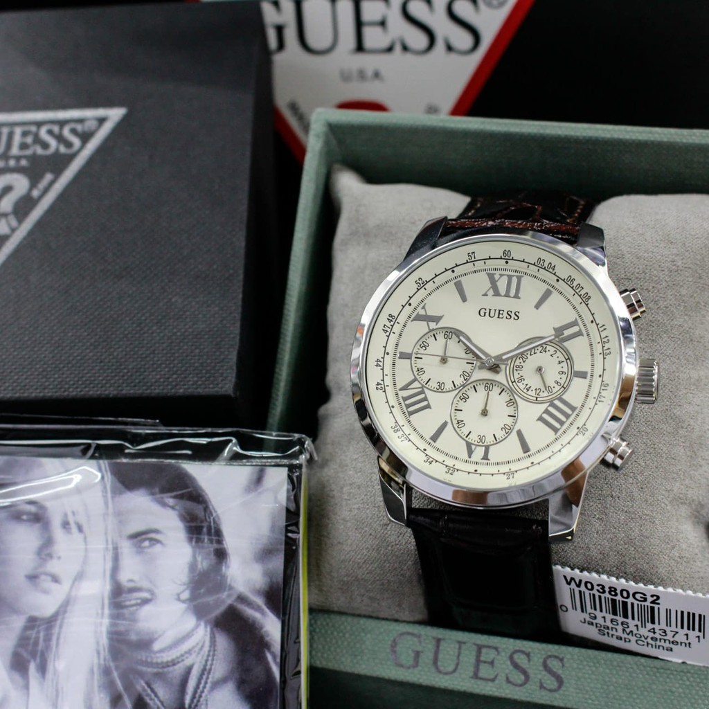 promo d=45mm, Guess W0380G2 Original, stainless steel case, genuine leather, chronograph stopwatch