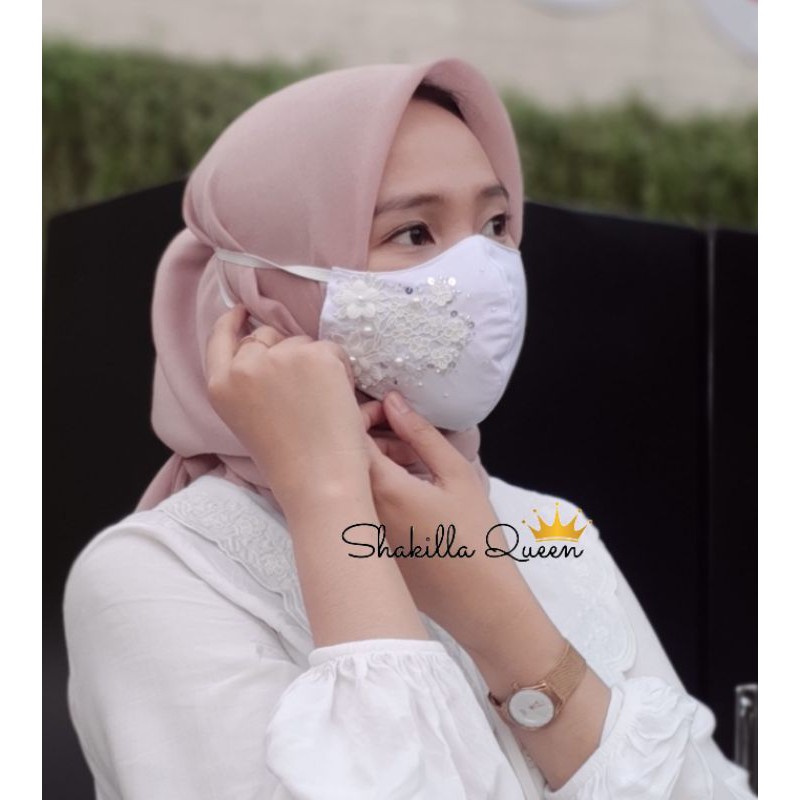 Masker Bunga Renda Payet Motif Handmade
